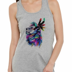 Musculosa Deportiva Leon Melena Colores Plumas Art - comprar online