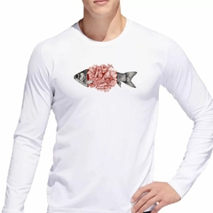 Remera Manga Larga Pez Flores Oceano Mar Rosa