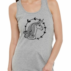 Musculosa Deportiva Unicorn Cabeza Melena Dibujo Vector