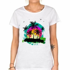 Remera Palmeras Color Watercolor Playa Tropical - TiendaCubik