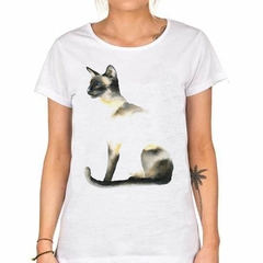 Remera Gato Siames Sentado Art Painting - TiendaCubik