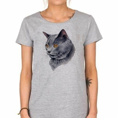 Remera Gato Azul Ruso Cara Dibujo - tienda online