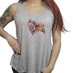 Musculosa Cuervo Craneo Flores Acuarela