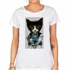 Remera Gato Sentado Music Art Caricatura - TiendaCubik