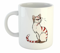 Taza Gato Blanco Rayas Rojas Dibujo - comprar online