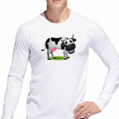 Remera Manga Larga Vaca Divertida Infantil Sonriendo