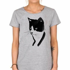 Remera Gato Negro Y Blanco Painting