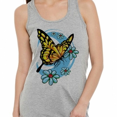 Musculosa Deportiva Mariposa Volando Sobre Flores Art