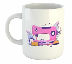 Taza Maquina Coser Alfiler Boton Tijera Rosa