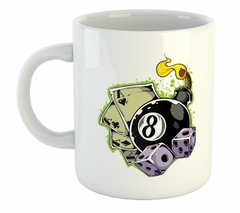 Taza Juego Cartas Bola Ocho Dados Art