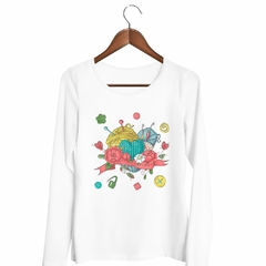 Remera Manga Larga Tejer Costura Corazon Flor Art Herramient en internet