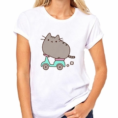 Imagen de Remera Gato Moto Caricatura Dibujito Gris