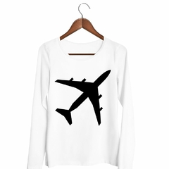 Remera Manga Larga Avion Plane Vector Negro Viaje