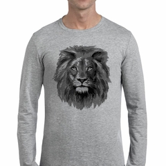 Remera Manga Larga Leon Cara Gris Salvaje Felino - comprar online