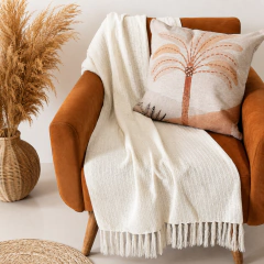 Manta Decorativa para Sofá 100% Algodão Tear - Cor : CRU