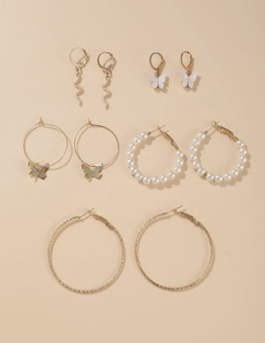 Set || 5 pares Aros cobra, perlas y mas