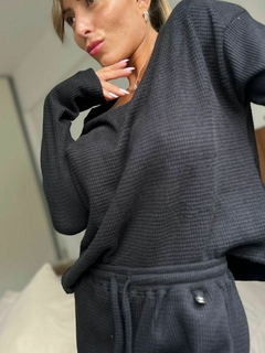 PIJAMA WAFFLE NEGRO 2 PIEZAS - comprar online