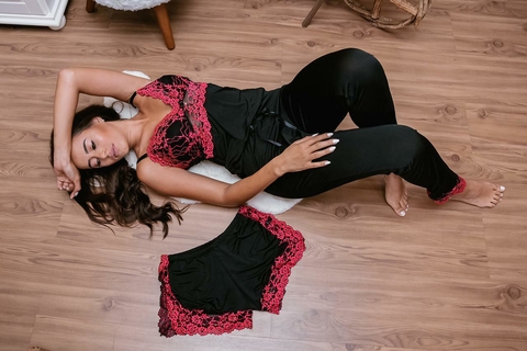 Pijama Triplo Luxo - Rosa Pink com Preto