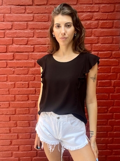 BLUSA SOFI NEGRA CON VOLADOS - Terra Indumentaria SL