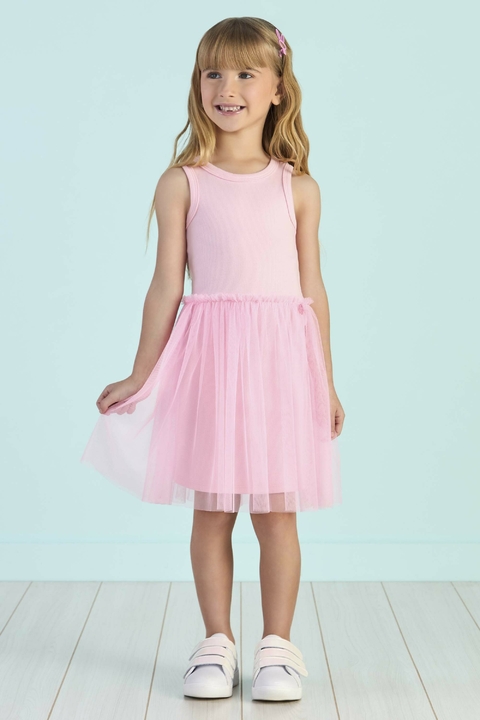 Vestido Infantil Mon Sucré Ribana Rosa com Tule