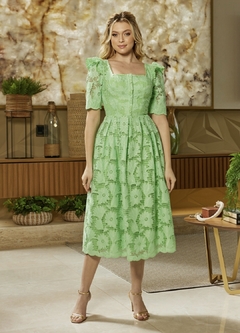 3933 VESTIDO MIDI LAISE COM GUIPIR VERDE - comprar online