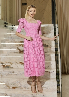 3933 VESTIDO MIDI LAISE COM GUIPIR ROSA