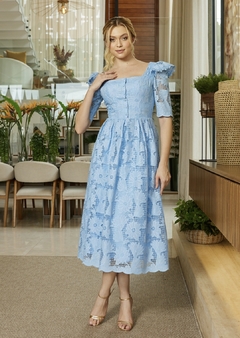 3933 VESTIDO MIDI LAISE COM GUIPIR AZUL - comprar online