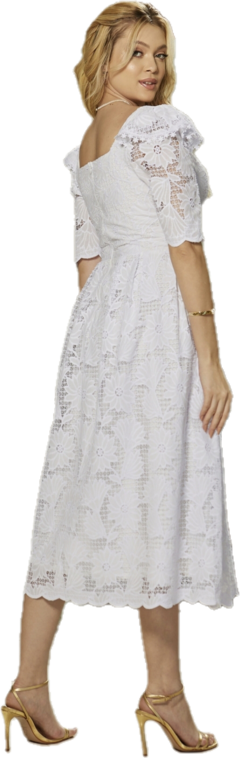 3933 VESTIDO MIDI LAISE COM GUIPIR BRANCO