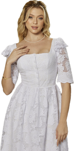 Imagem do 3933 VESTIDO MIDI LAISE COM GUIPIR BRANCO