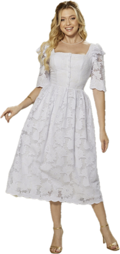3933 VESTIDO MIDI LAISE COM GUIPIR BRANCO - loja online