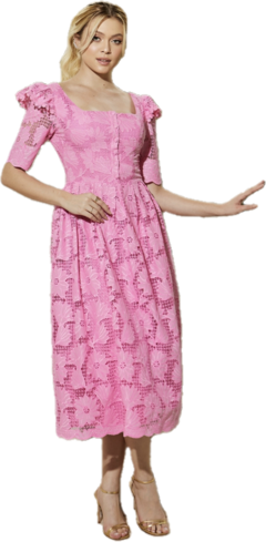 3933 VESTIDO MIDI LAISE COM GUIPIR ROSA - BONECA DE PANO 
