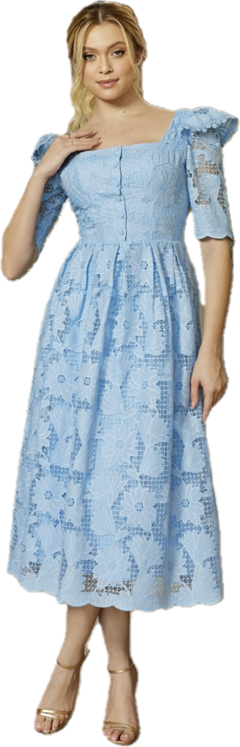 3933 VESTIDO MIDI LAISE COM GUIPIR AZUL - BONECA DE PANO 