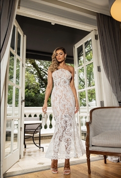2225 Vestido Midi Com Bordados Manuais Em Pedraria Perolada In Love Off-White - loja online