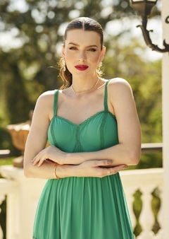 3713 VESTIDO LONGO EM MUSSELINE E GUIPIR - comprar online