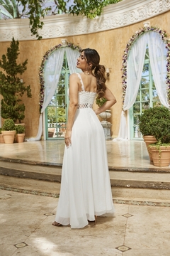 3691 VESTIDO LONGO MUSSELINE E RENDA - comprar online