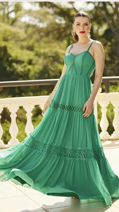 3713 VESTIDO LONGO EM MUSSELINE E GUIPIR na internet