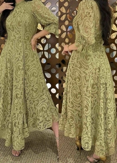 4002 Vestido Renda Verde / Rosa - BONECA DE PANO 
