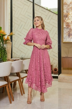 4002 Vestido Renda Verde / Rosa - BONECA DE PANO 