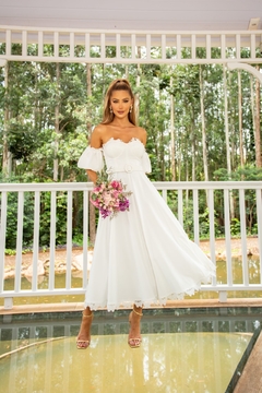 Vestido Off-White Midi com Mangas Removíveis Adore - loja online