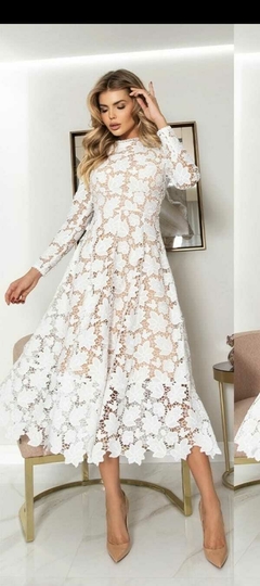 Vestido manga longa guipir bordado - BONECA DE PANO 
