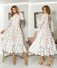 Vestido manga longa guipir bordado - comprar online