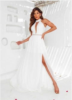 3692 VESTIDO LONGO MUSSELINE EM GUIPIR - comprar online
