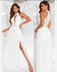 3692 VESTIDO LONGO MUSSELINE EM GUIPIR - BONECA DE PANO 