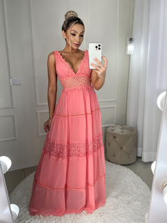 3702 VESTIDO LONGO MUSSELINE GOIABA na internet