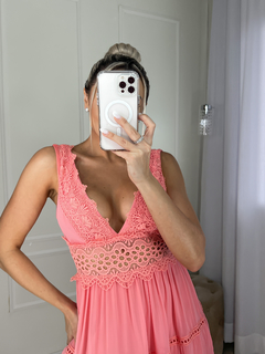 3702 VESTIDO LONGO MUSSELINE GOIABA - loja online