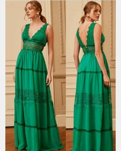 3702 VESTIDO LONGO MUSSELINE VERDE - BONECA DE PANO 