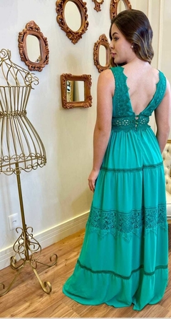 3702 VESTIDO LONGO MUSSELINE VERDE - loja online