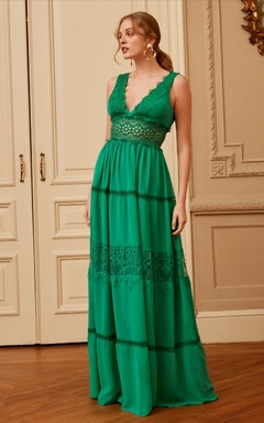 3702 VESTIDO LONGO MUSSELINE VERDE na internet