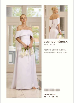 Imagem do 4345 Pérola - Vestido de Noiva Longo em Cetim Italiano, Ombro a Ombro com Saia Ampla