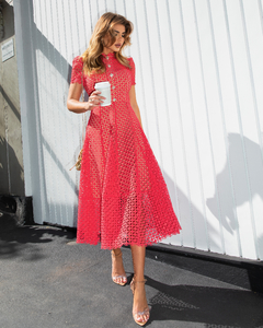 2007 Vestido Vermelho Midi de Renda Surrender - loja online